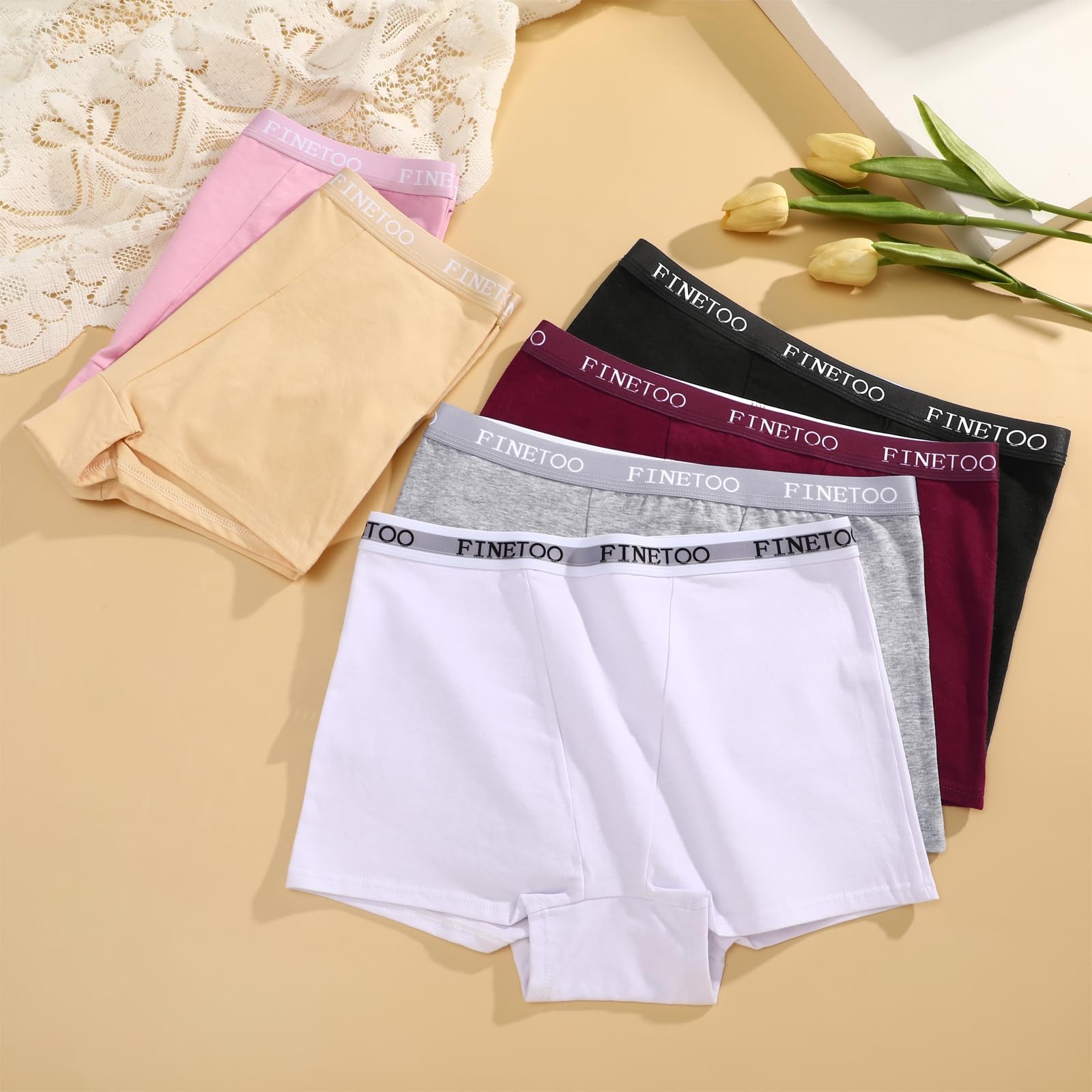 FINETOO Womens Cotton X-Large, Black&grape Purple&ash Gray&white&pink&beige