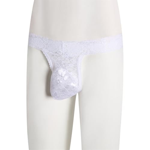 Lace Frilly Sissy Panties Femboy Mens Thong Sexy Underwear Male Large White