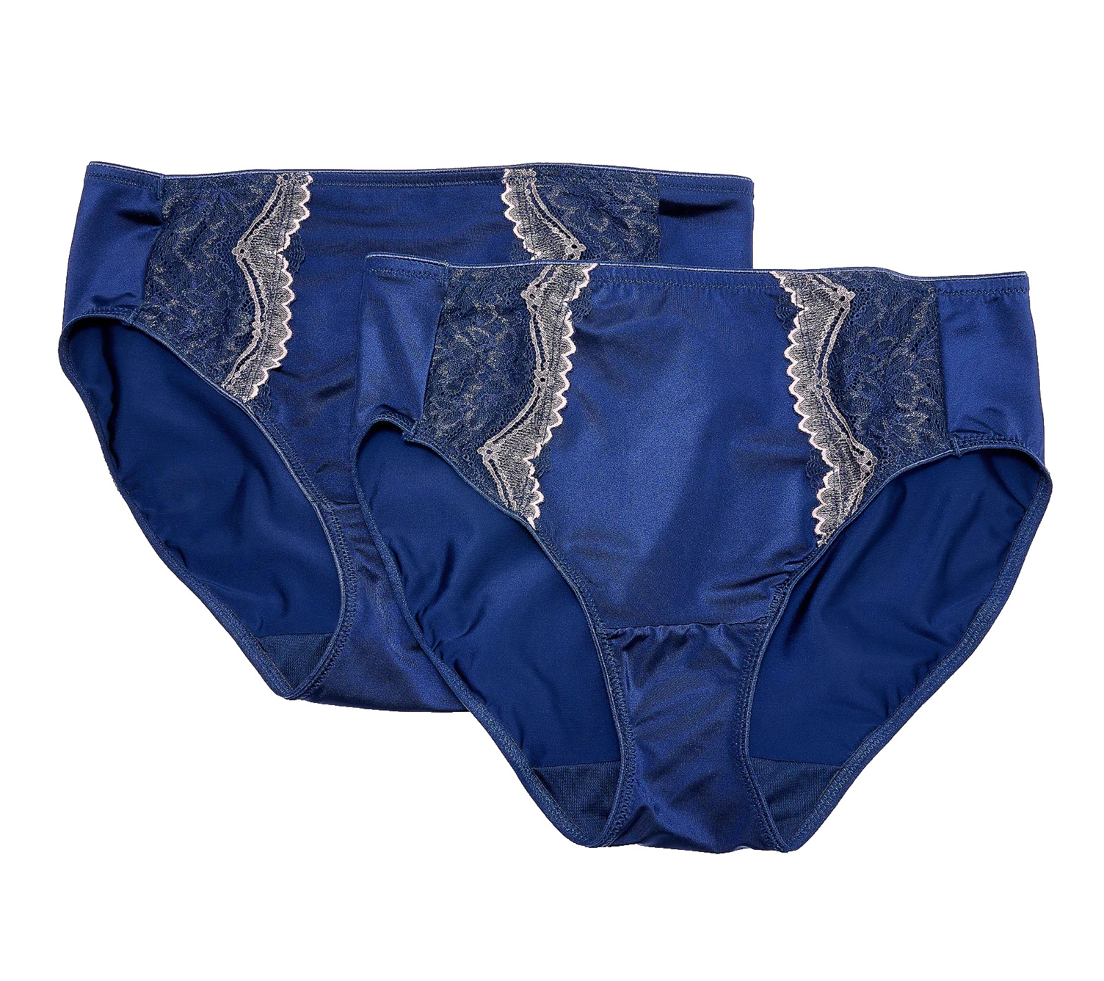 Breezies~Set of 2~Two-Tone Lace Shimmer Hi-Cut Briefs~Small~Navy~A655489 11498