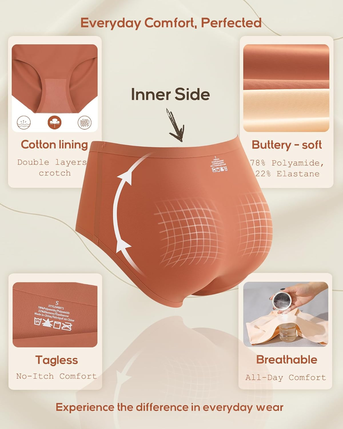 High Waisted Seamless Underwear for Women Full Coverage Hiphugger High Rise Silk