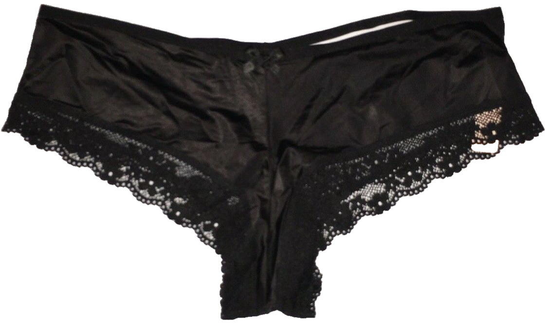 Victorias Secret Black Lace Applique Cheeky Panties Size M Very Sexy Sheer Back