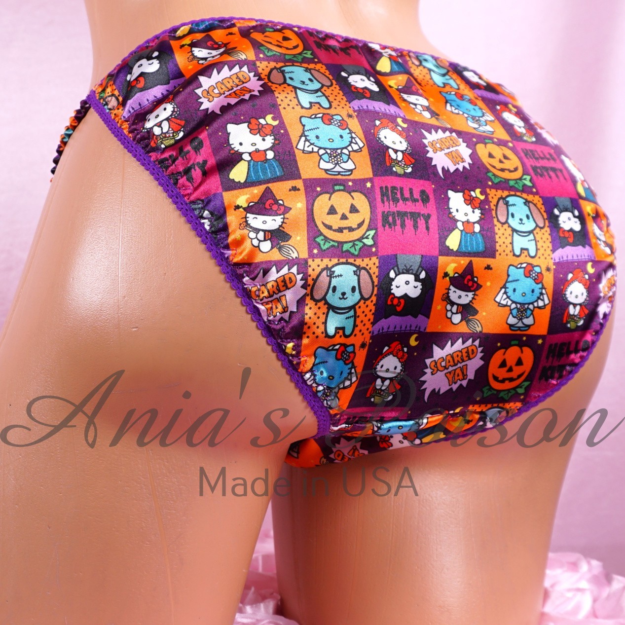 HALLOWEEN Satin Panties Sissy DUCHESS Purple Cat ladies string bikini 6 7 8