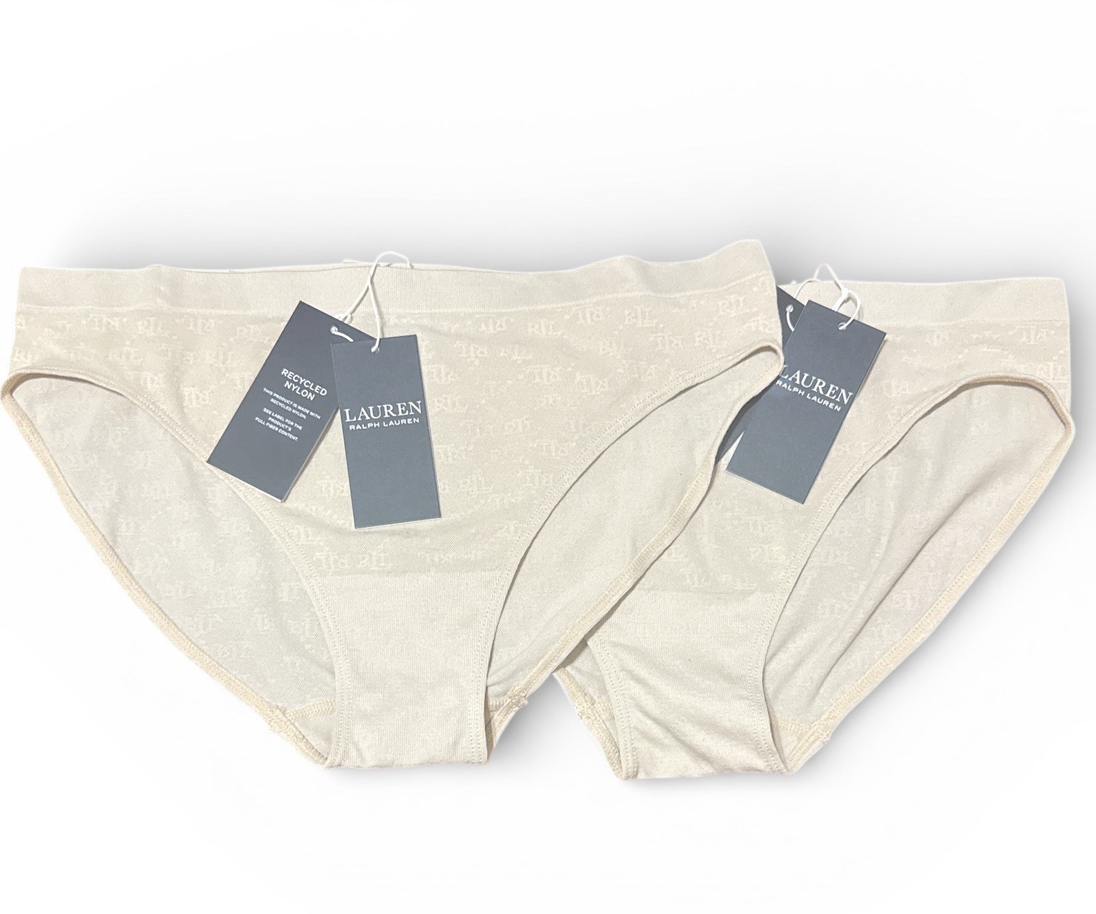Ralph Lauren LRL Monogram Mesh Bikini Panty Women’s Size Medium Tan 2-Pack NWT