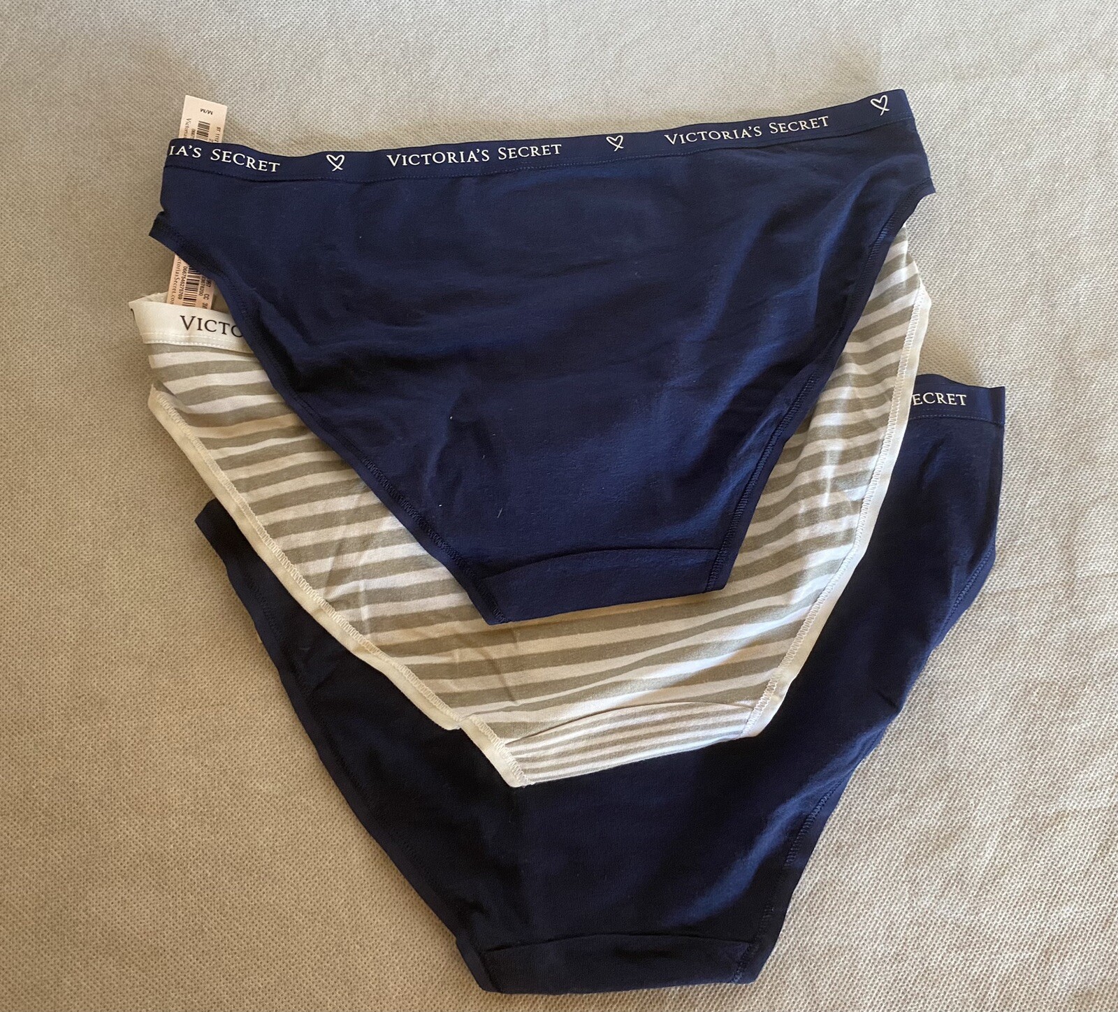 VICTORIA’S SECRET Size M 2019 3pk Bikini Striped & Solid Logo Band Panties