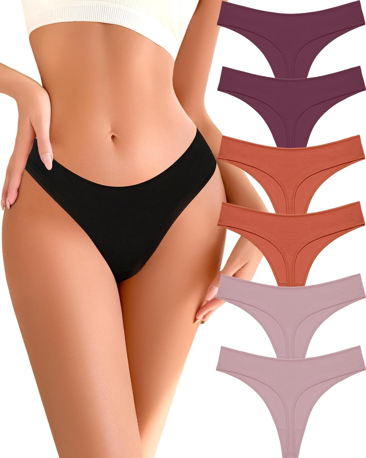 Women’s Cotton Thong Underwear Breathable Soft Stretch Sexy Panties Pack XS-XL