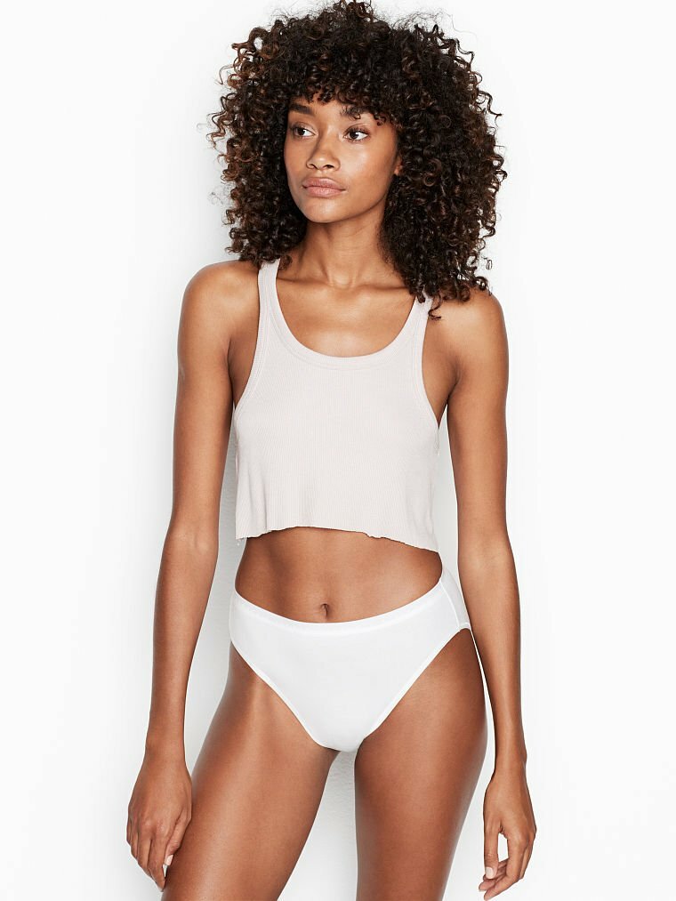L All White Stretch Cotton Waist Victorias Secret High-Leg Waist Brief Pantie