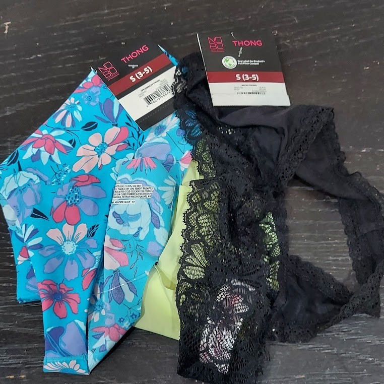 No Boundaries Womens 3 Pack Thong Underwear Black Lace Floral Neon Green Sm 3-5
