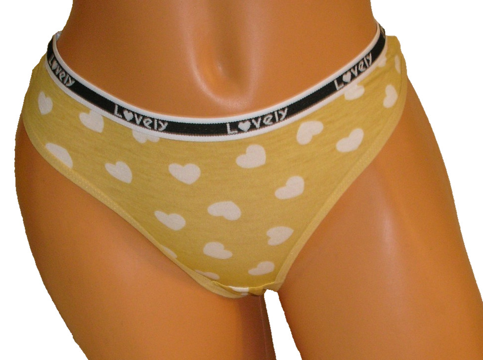 Panties Lingerie Heart Print Yellow Thong Medium Adult Gift