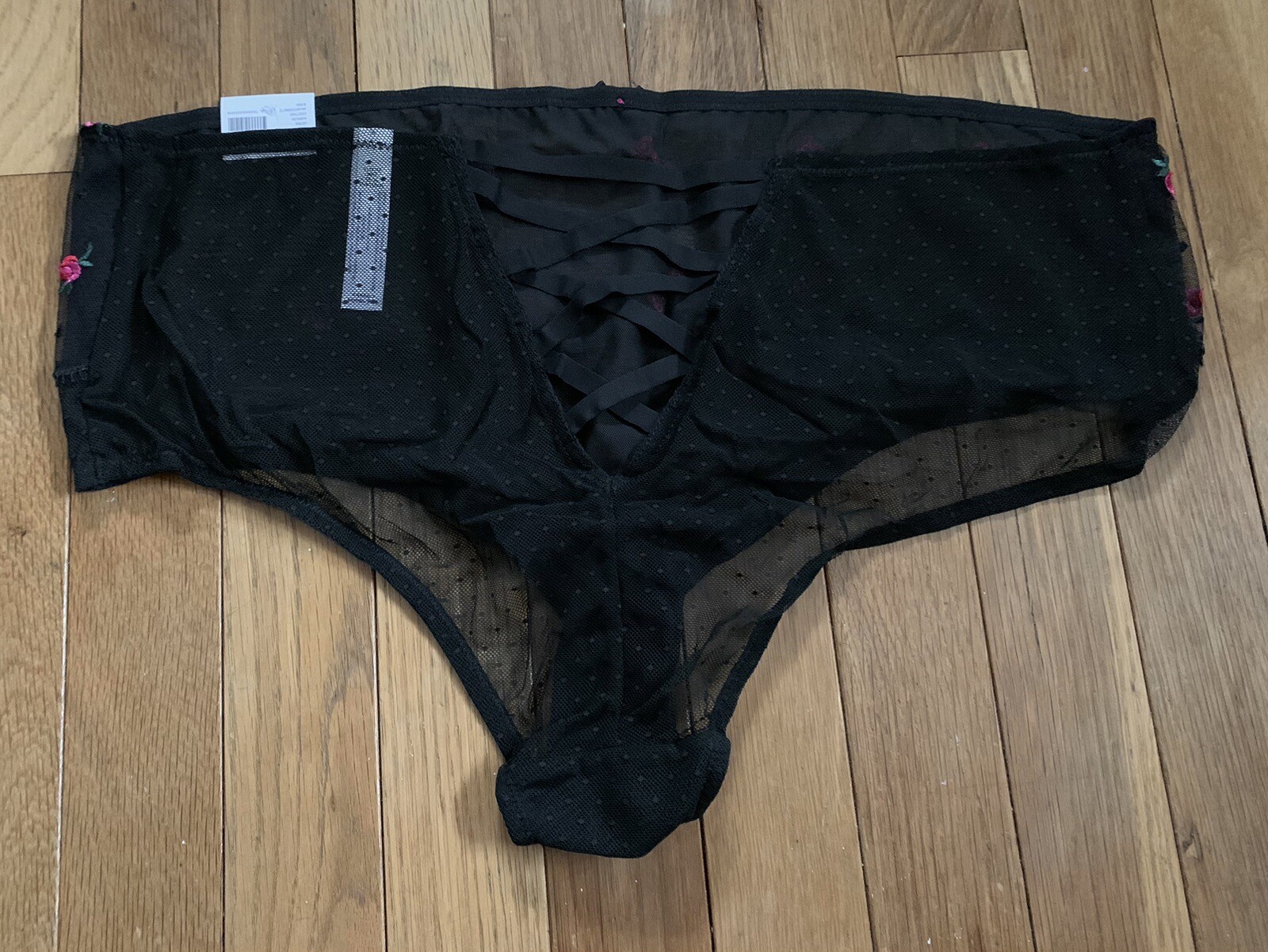 Plus Sz 18/20 Lane Bryant Cacique Black Mid Waist Cheeky Panty Embroidered Rose
