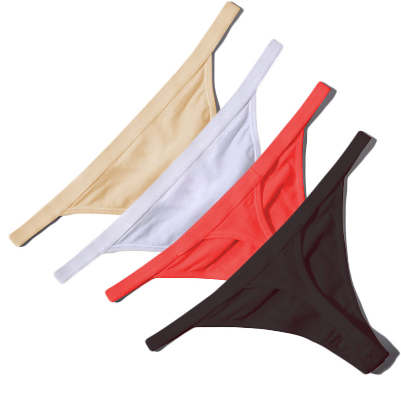 G-String Thongs Panties Underwears Bikini Sexy T-back 4-Pack Women Solid Cotton