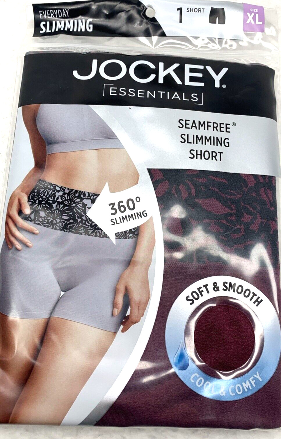 Jockey Women’s Shorts SZ XL 360* Slimming Cooling Seam Free Burgundy Black