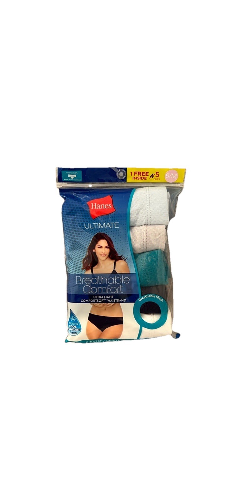 Hanes Ultimate Breathable Comfort Hipsters 5 Pairs M/6 NWT