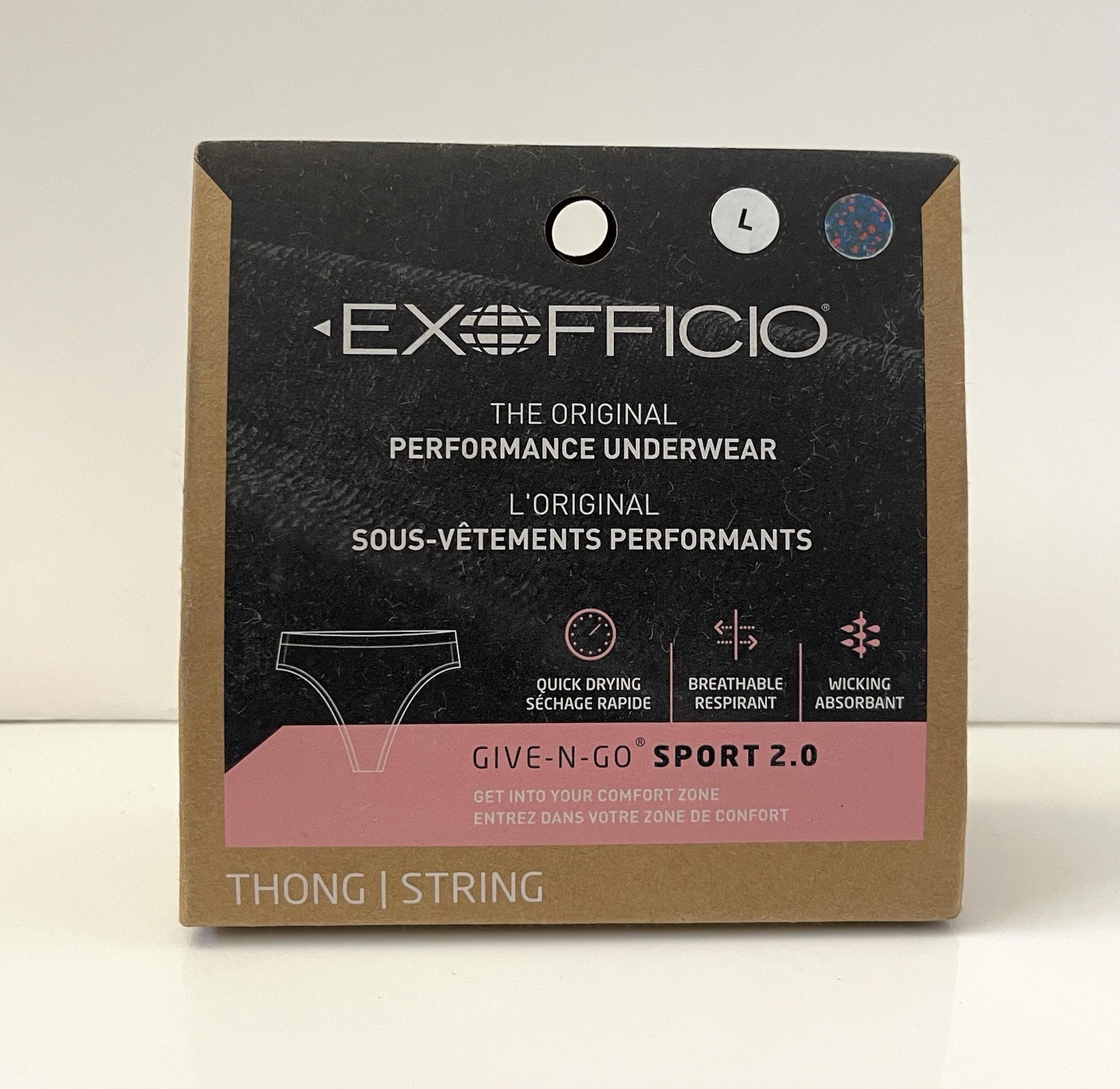 ExOfficio Women’s Give N Go 2.0 Thong Underwear Lagoon Camo Dot – size Large