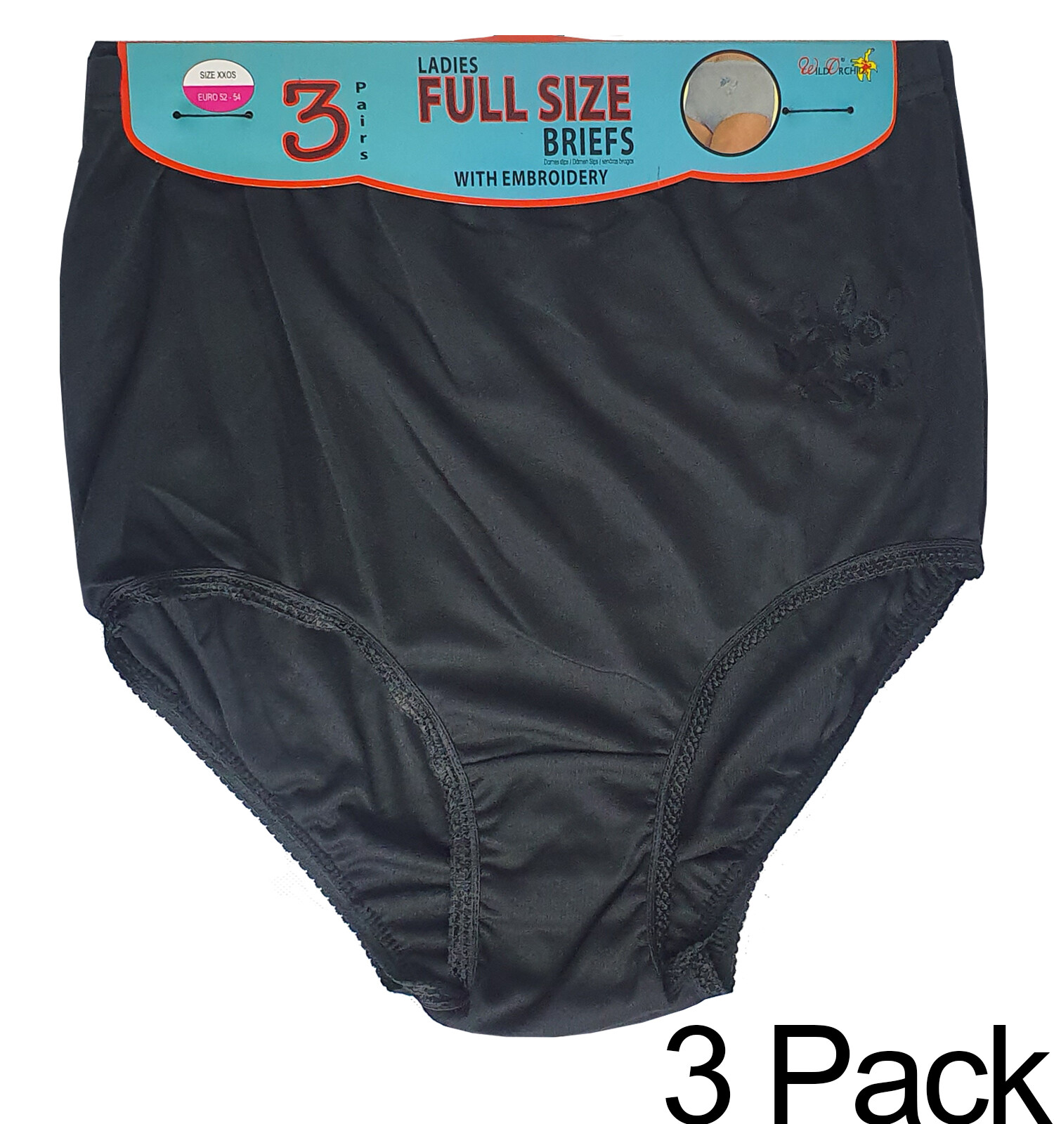 Ladies Brief Underwear EMBROIDERY 3- 6 PACK Black . M L Xl XXL.
