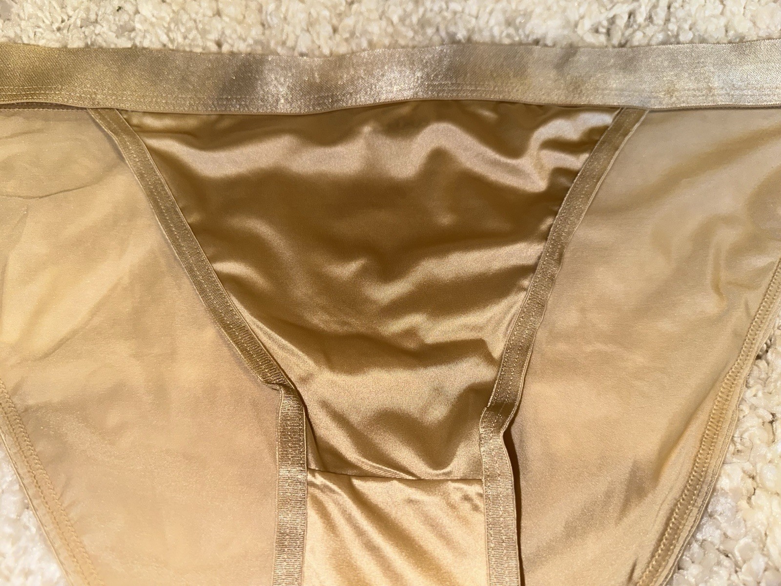 Vtg Styl Glossy Slippery Sand Gold 2nd Skin Butter Satin Bikini Panties 2X NEW