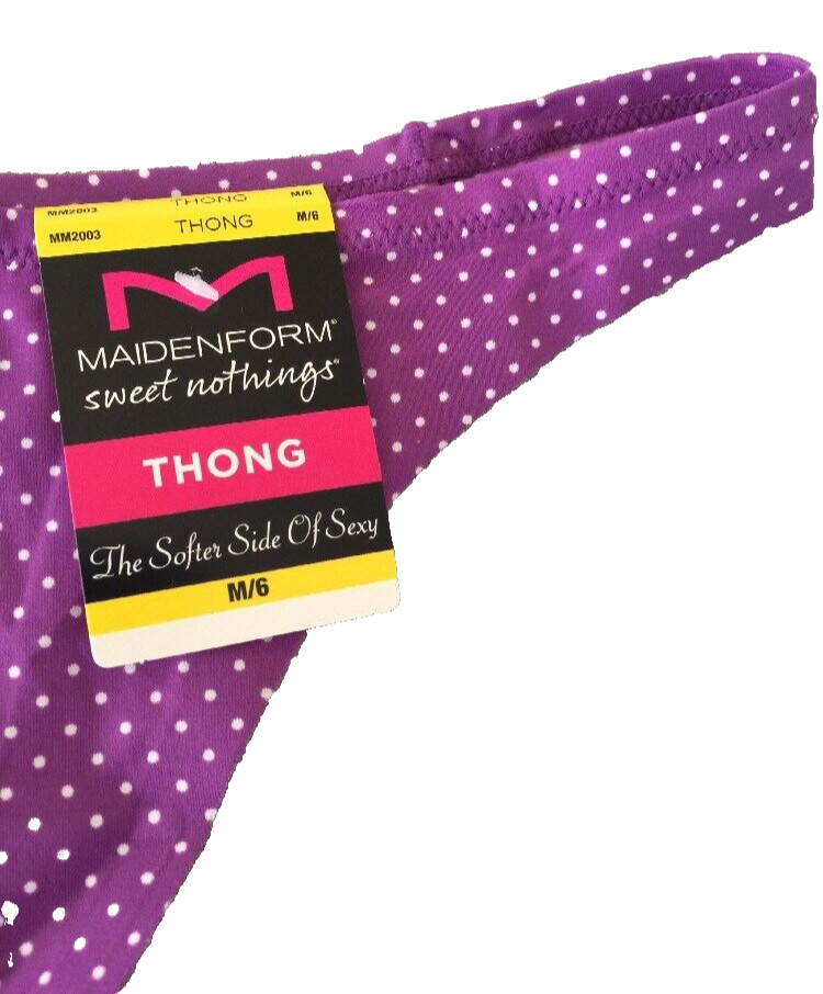 Maidenform Purple Polka Dots Thong Panties Size M(6) Sexy No Visible Panty Lines