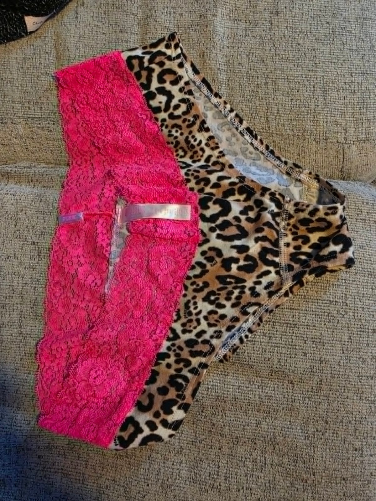 Victoria’s Secret PINK panties feature a vibrant neon pink floral lace waistband