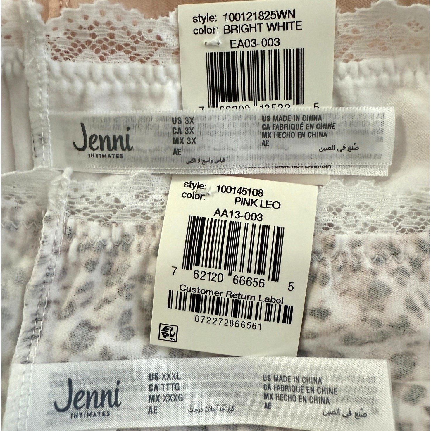 Jenni Intimates Lot 4pcs Hipster Cotton Panties – MultiColor – Plus XXXL 3X