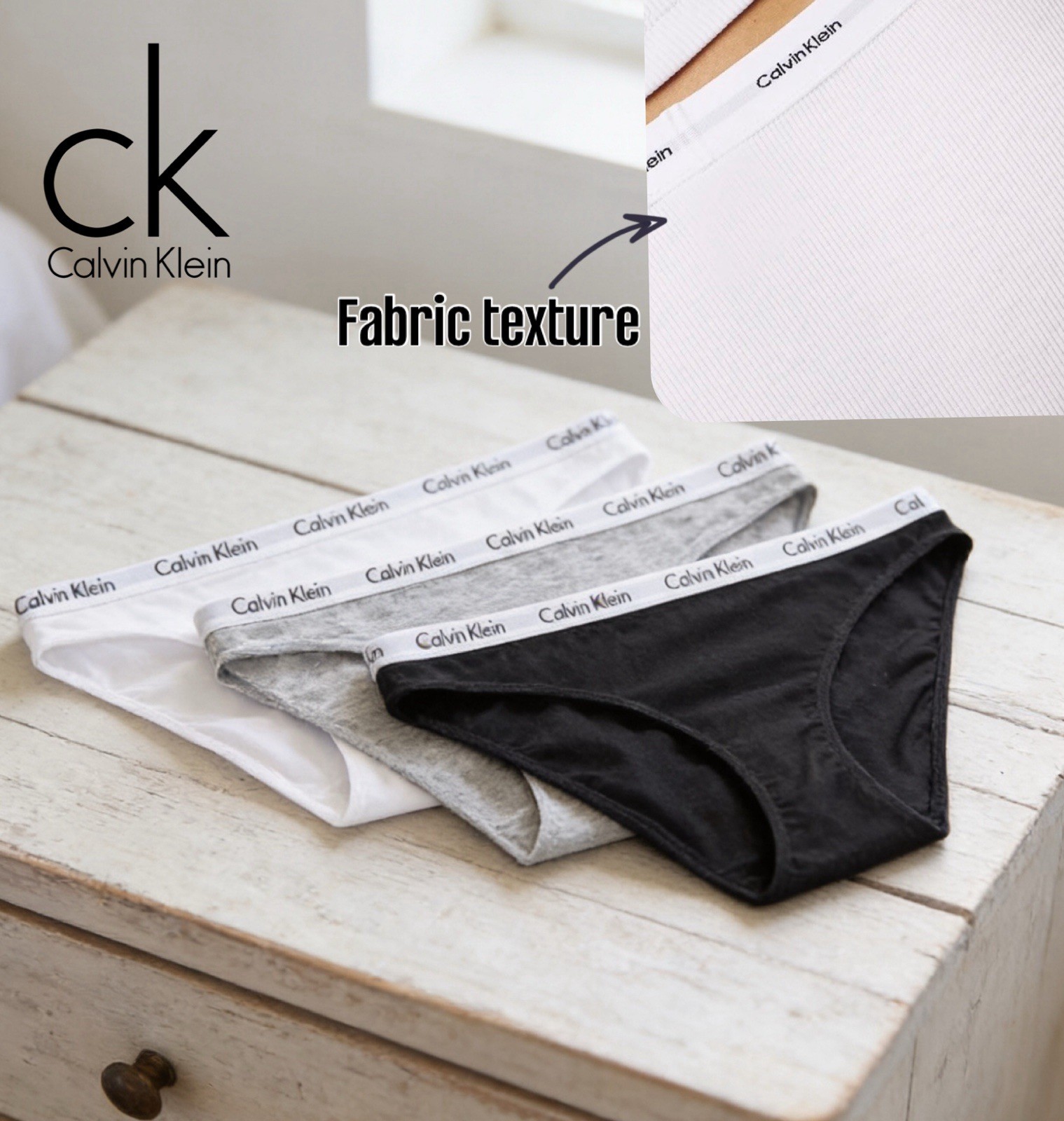 Calvin Klein Carousel Cotton Stretch Rib 3-Pack Bikini (QP3266X) Size Small