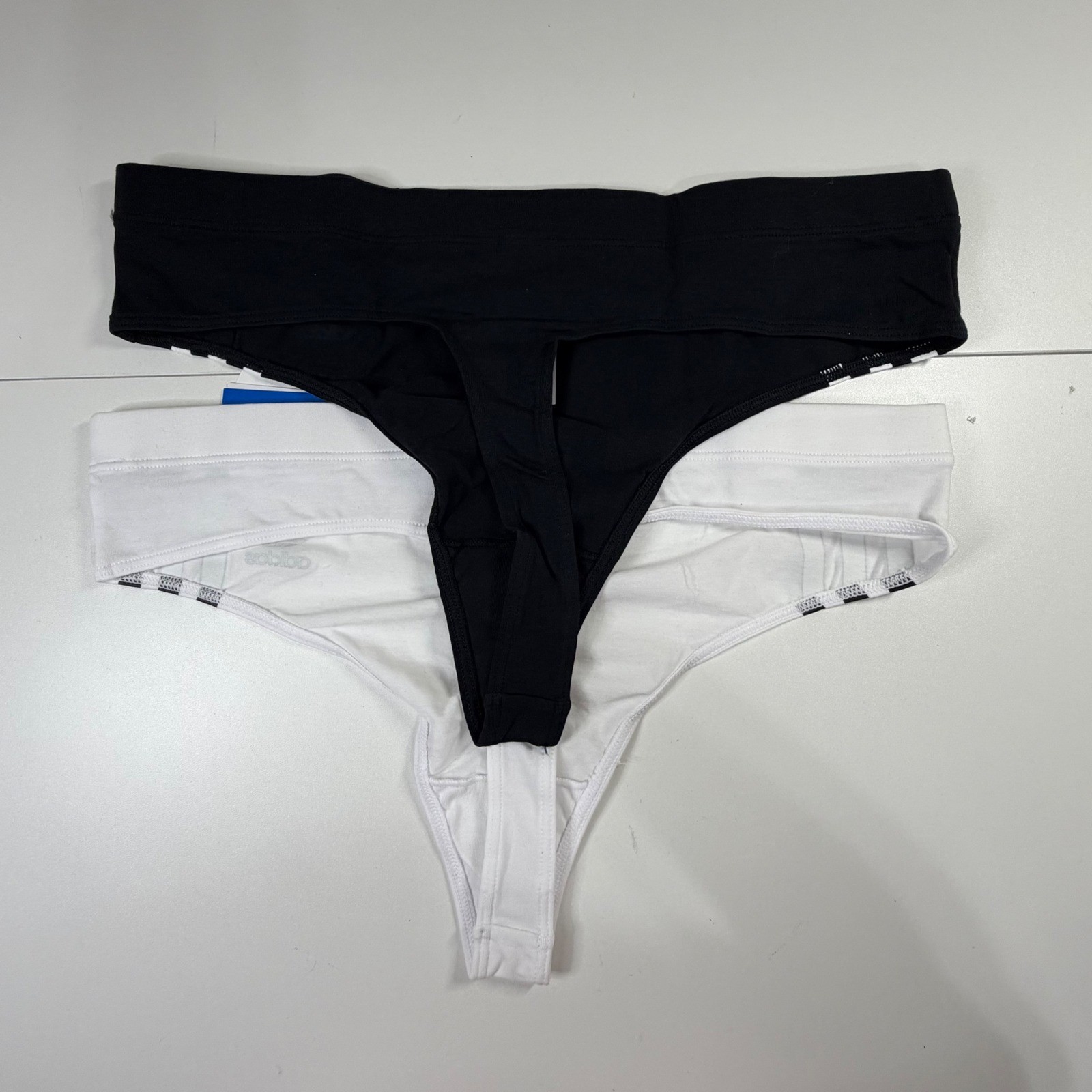 Adidas Originals 2-Pack Wide Side Thong Women M Black White 3-Stripe Trefoil
