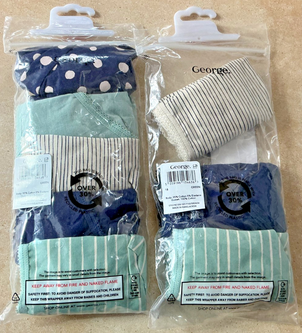 Mini Briefs 8 Pack Stretch Cotton George Womens Underwear Size 18 Uk BNWT Multi