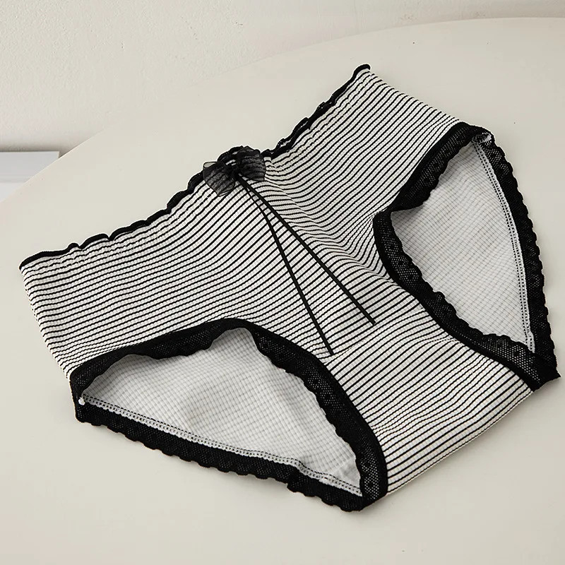 Mid Rise Lace Panties Women’s Bow Detail Seamless Soft Stretch Briefs Underwear