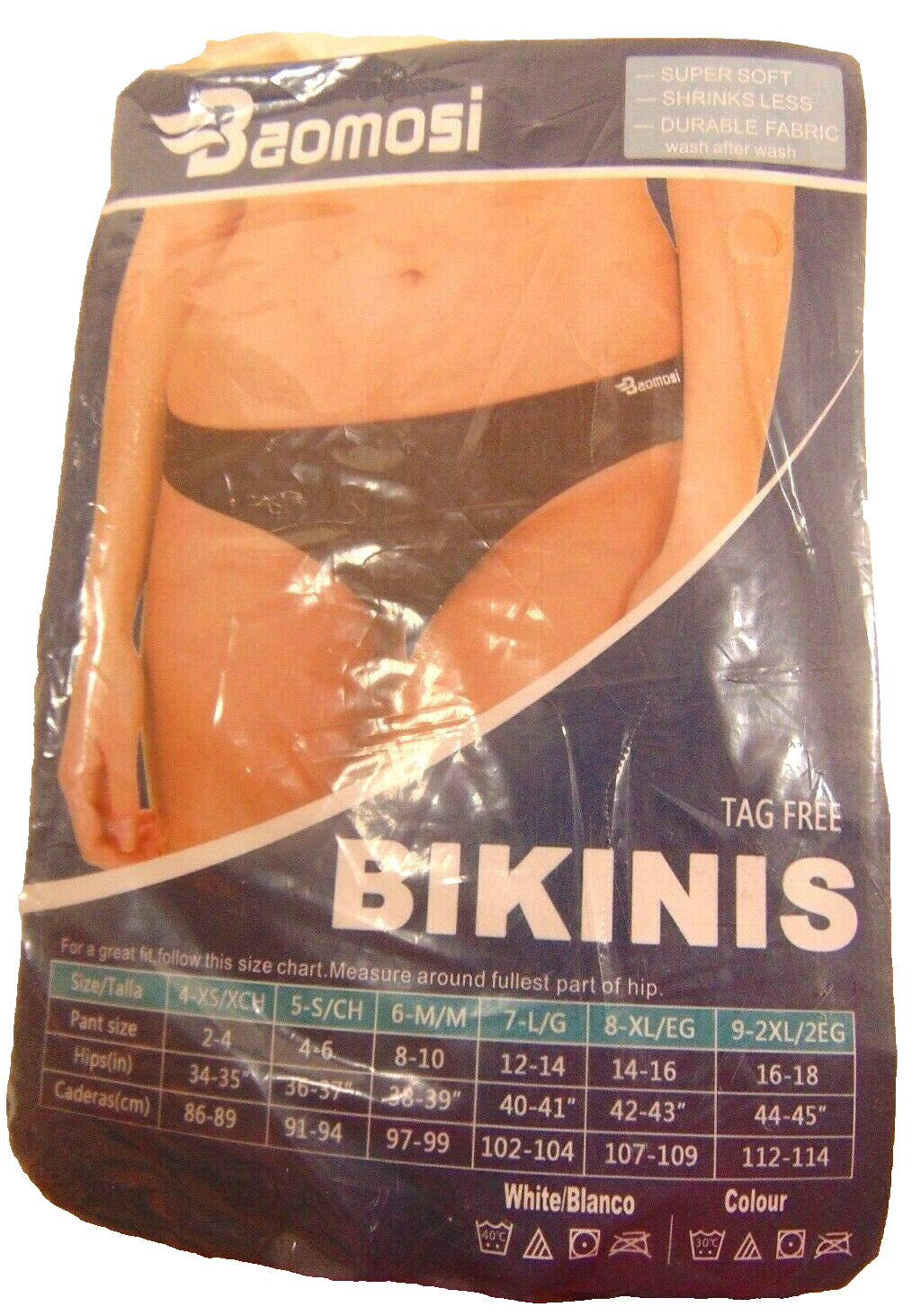Women’s Baomosi Tag Free Black/Tan/White Bikini/Thongs 6 Pack Size Large NWT