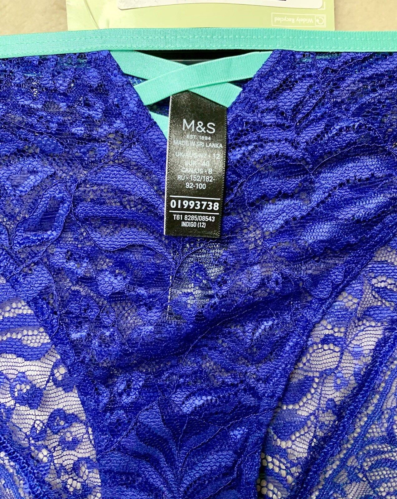 BNWT M&S Bikini Knickers in Indigo Mix Floral Lace UK 10