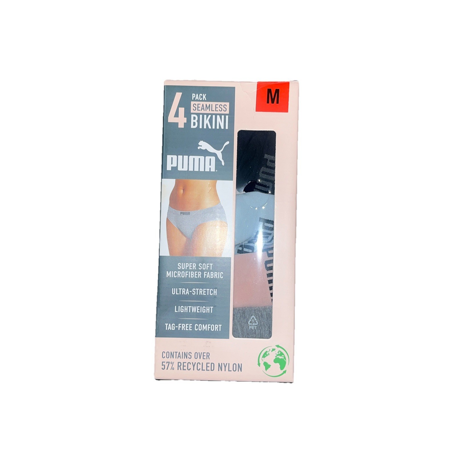 Puma Ladies 4Pack Seamless Bikini Panties Soft Ultra-Stretch, Multicolor, Size M