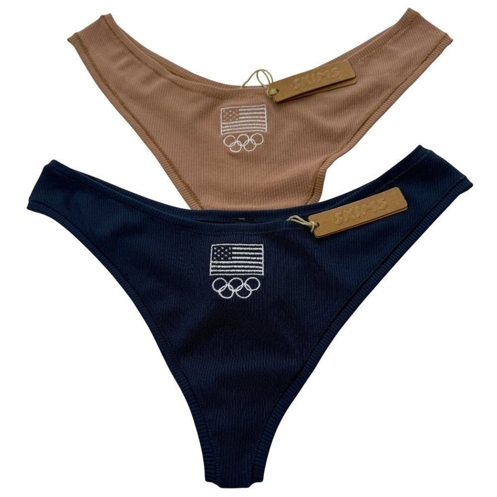 SKIMS Soft Lounge Dipped Thong Team USA Lot of 2 Navy Sienna Large