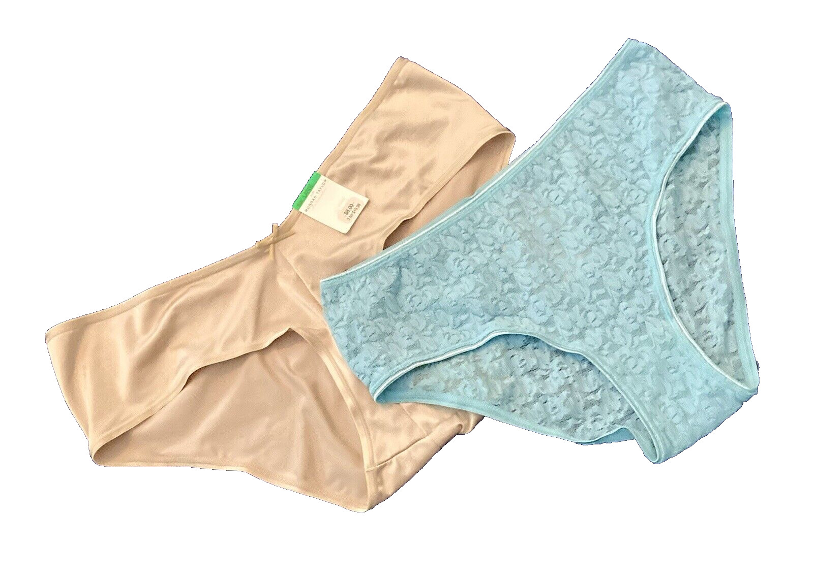 2 Hipster Panties sz L Alfani Blue sheer lace Morgan Taylor Nude solid