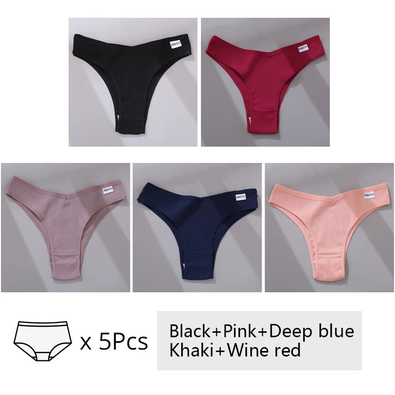 3/5Pcs Cotton Brazilian Panties Women’s Panties Sexy V Waist T-Back Underwear