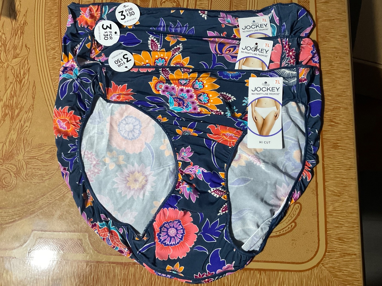 Jockey No Panty Line Promise Floral Hi- Cut Briefs- Set of 3-Size 7-NWT
