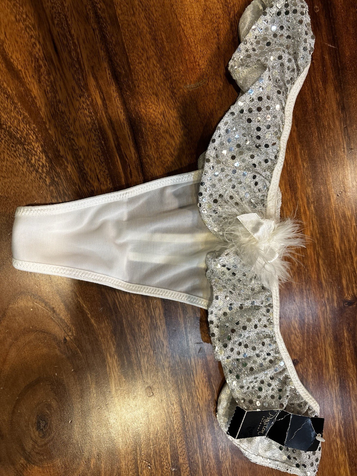 VTG Passion Forever Mesh Sequin Thong Medium Bling “SNOW BUNNY” White Sissy NWT
