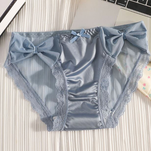 5 Pcs Lot Womens Sexy Bow Satin Panties Full Briefs Lace Mesh Underwear Intimate