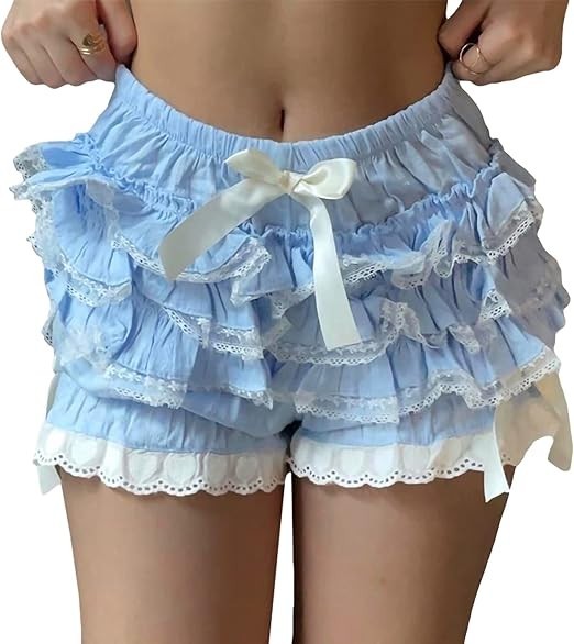 lolita style, bloomers blue ruffle, pumpkin panties, lace trim shorts, small