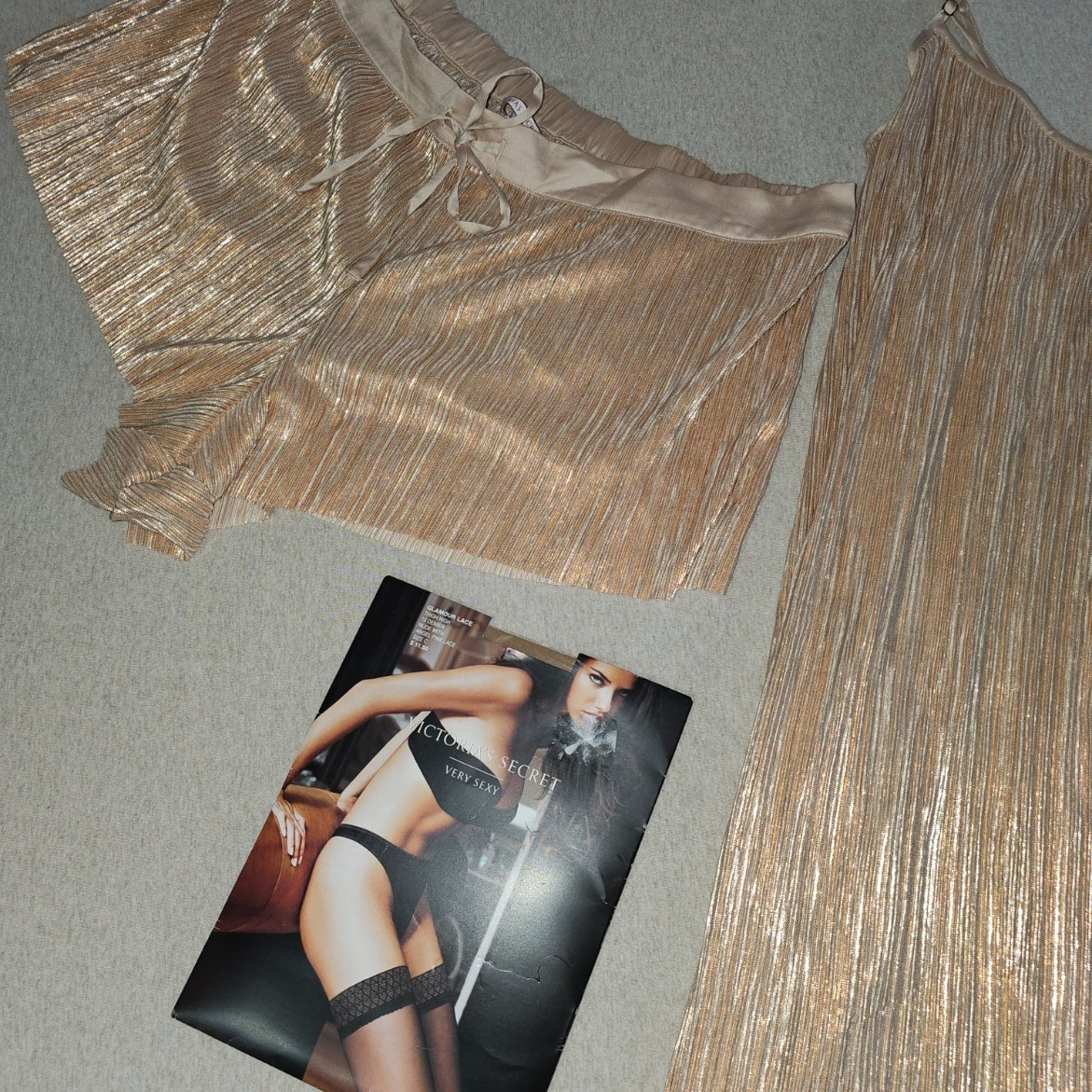 Victoria Secret Lot XL Bralette Panty Shimmer Pleated Gown Shorts Thigh Highs