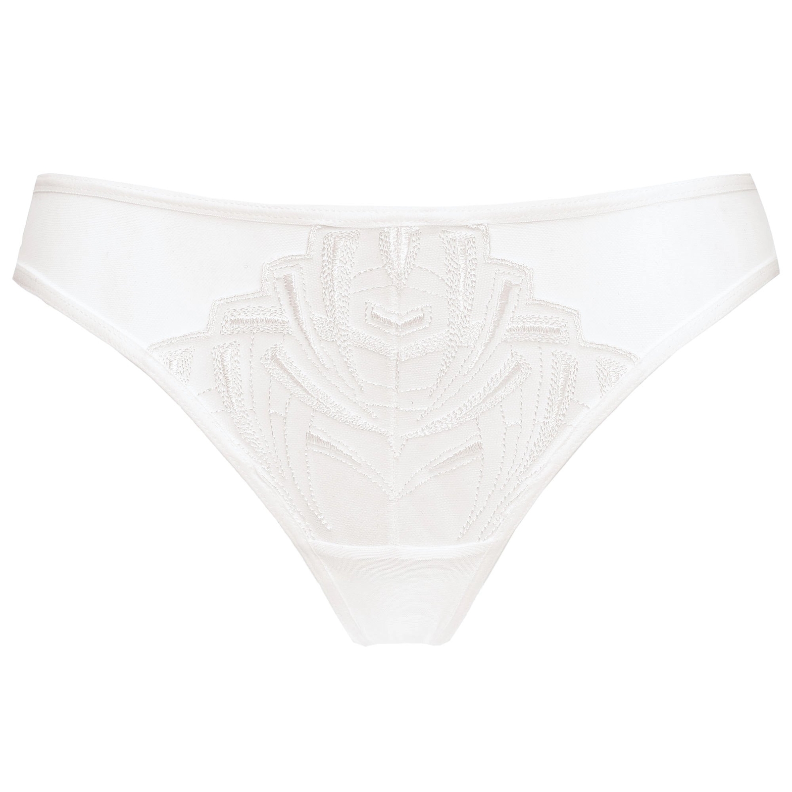 Sheer Mesh Mid-Rise Thong Panty New Embroidery Lingerie Gorteks Angel White