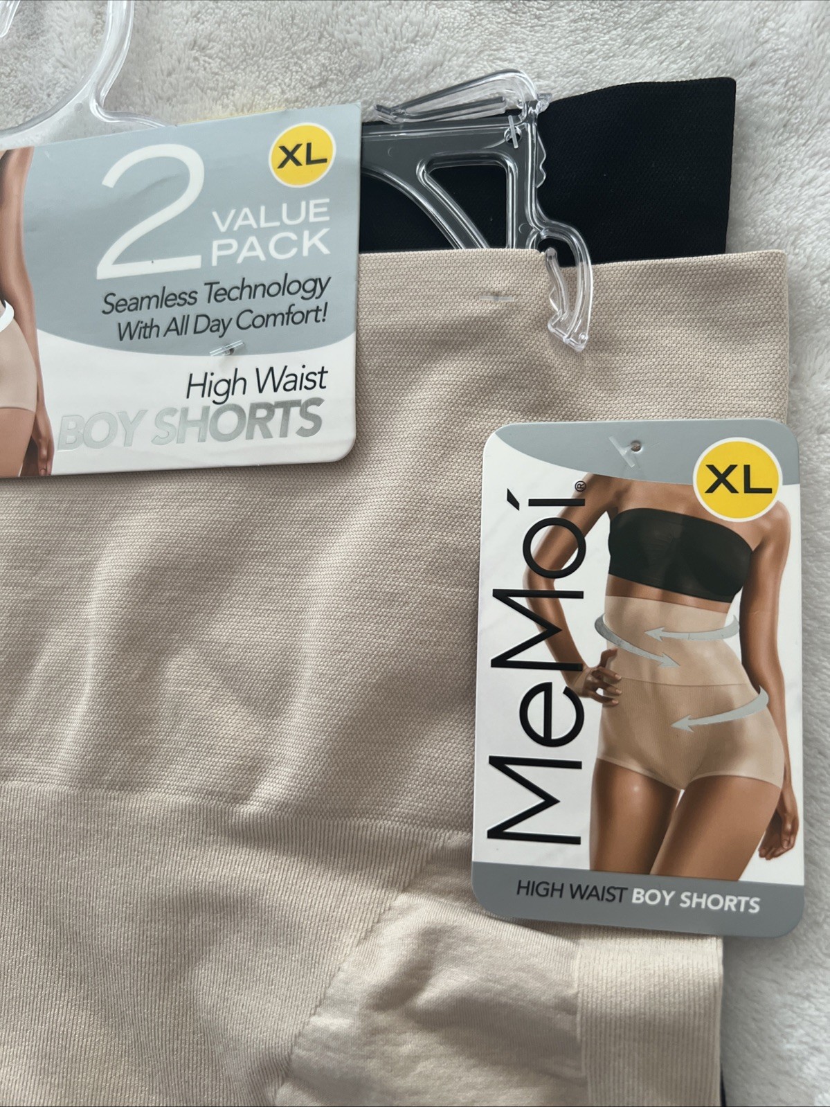 MeMoi High Waist Boy Shorts 2 Pack Nude & Black Tummy Control Underwear XL New