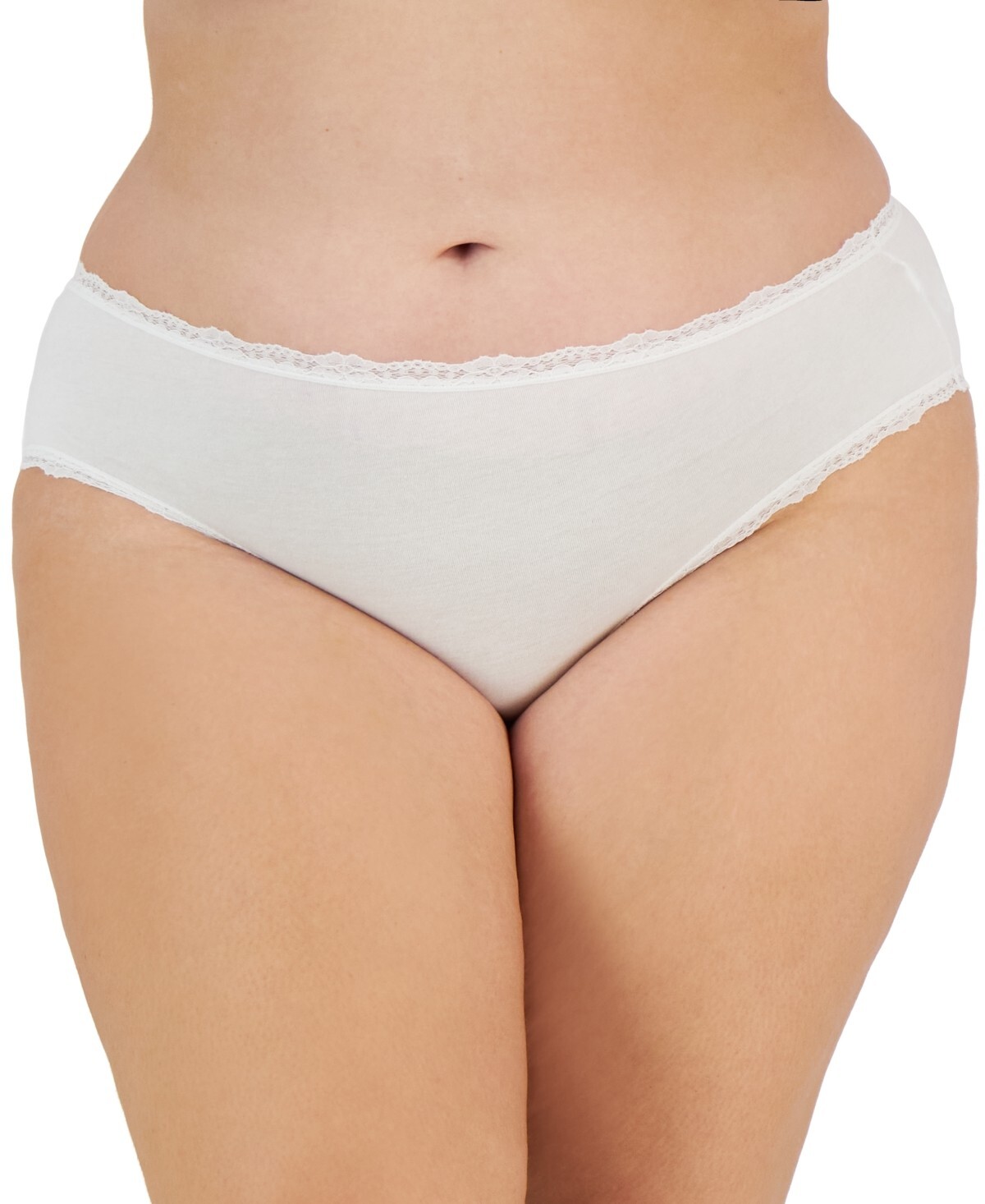 Jenni Women’s Plus Size Lace-Trim Hipster Panty Underwear, Bright White, 1X