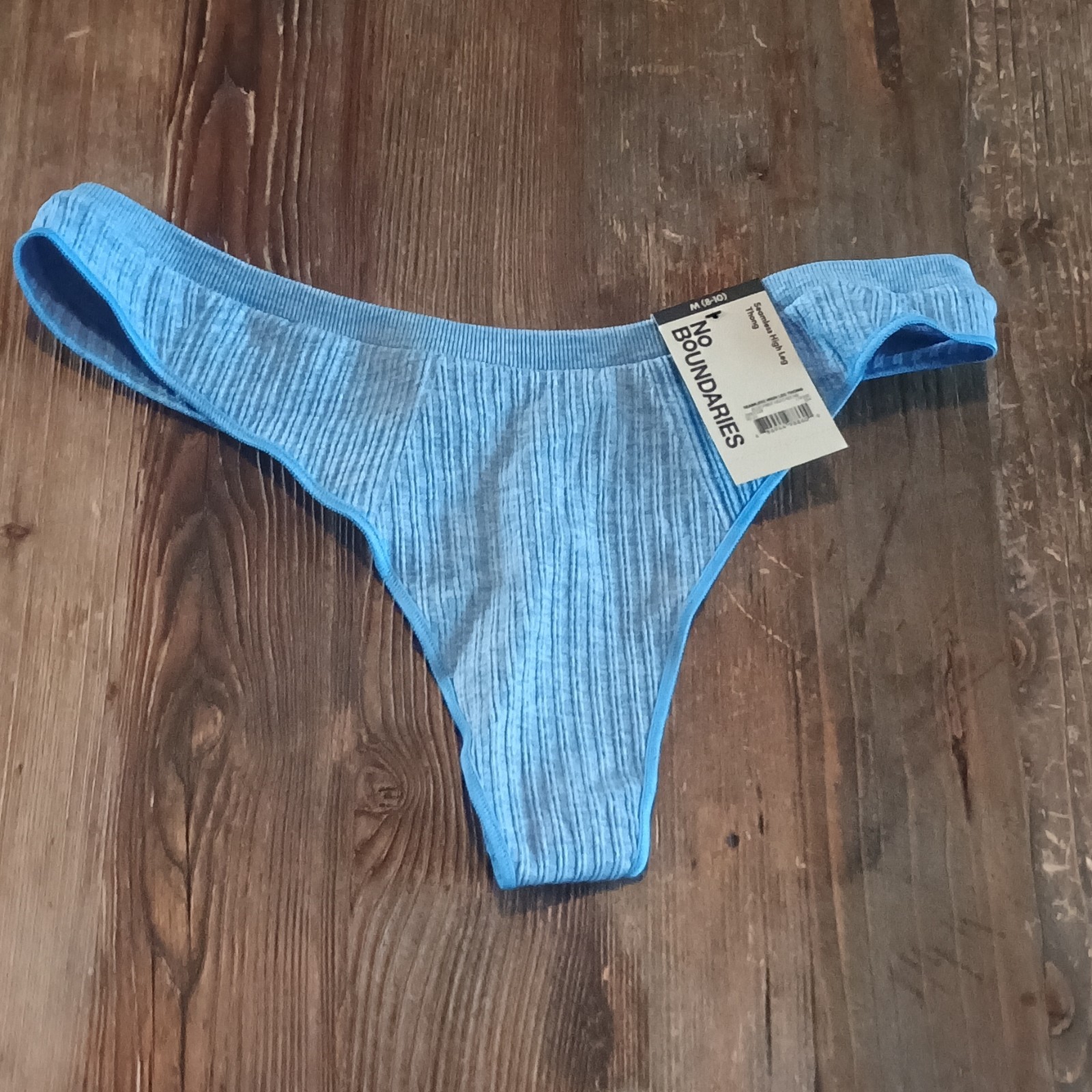 No Boundaries Seamless High Leg Thong Blue Heather Rib Women’s Size M (8-10)