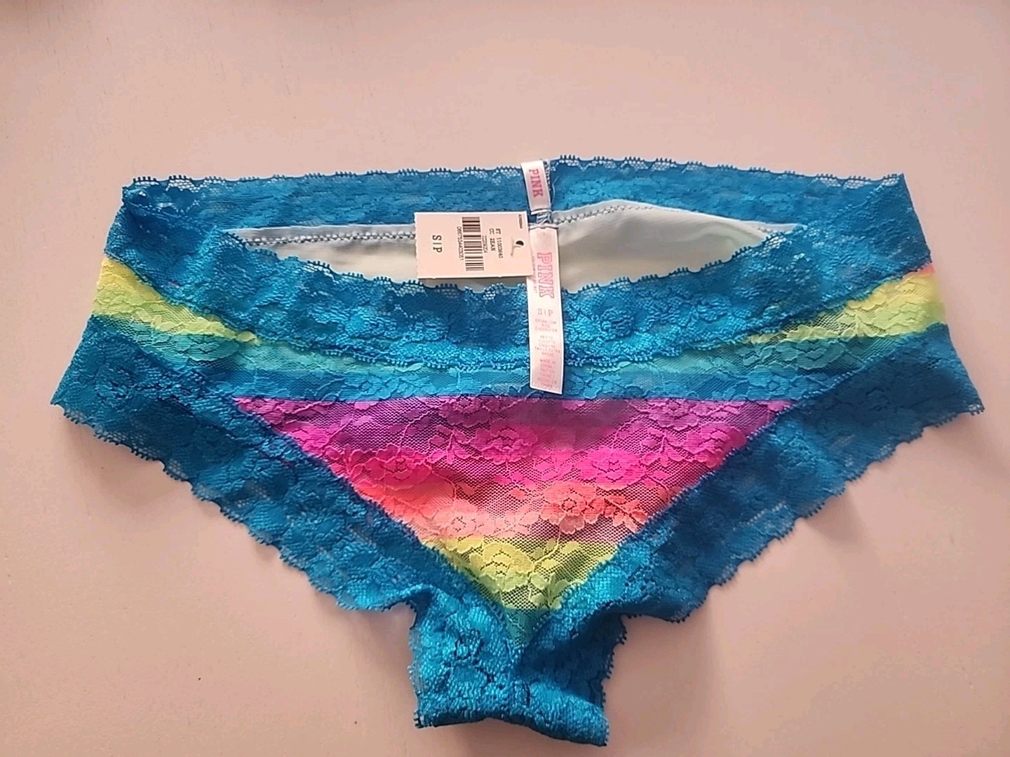 NWT Victorias Secret S/P PINK Rainbow Low Rise Lace Mesh Cheekster 2000