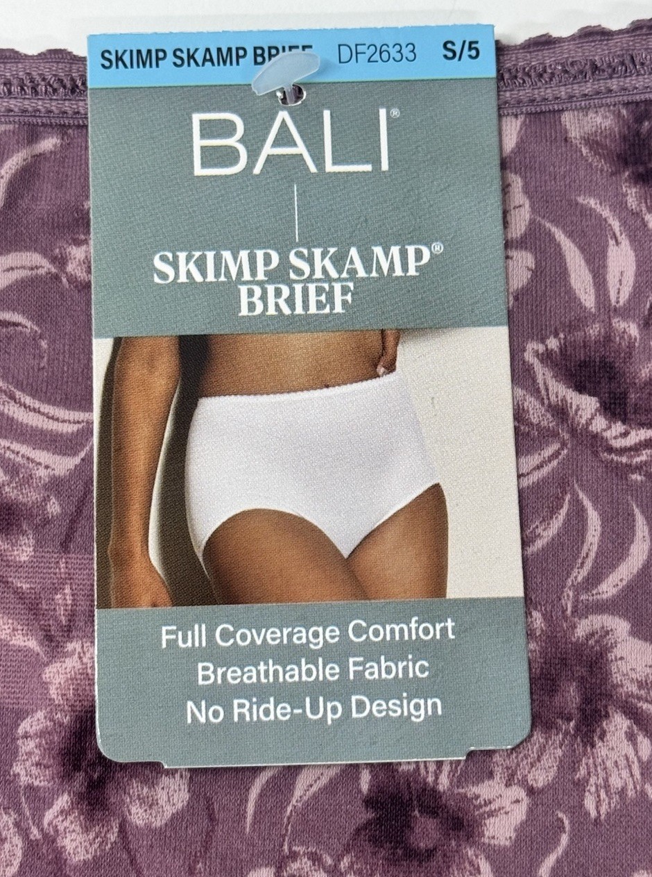 BALI Womens Size S 5 Skimp Skamp Brief 2633 Panty Bloom Floral Purple High Waist