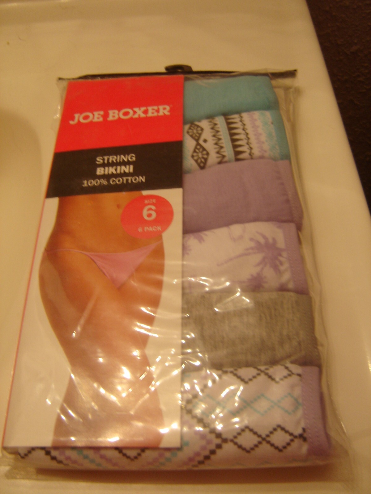 Joe Boxer Low Rise String Bikini 100% Cotton Panties Six Pack Size 6 = to Medium