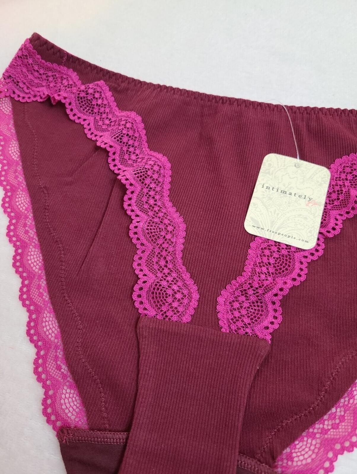 Free People Oh My Darling Ribbed Cotton Lace Trim Bikini Panty Size Lg