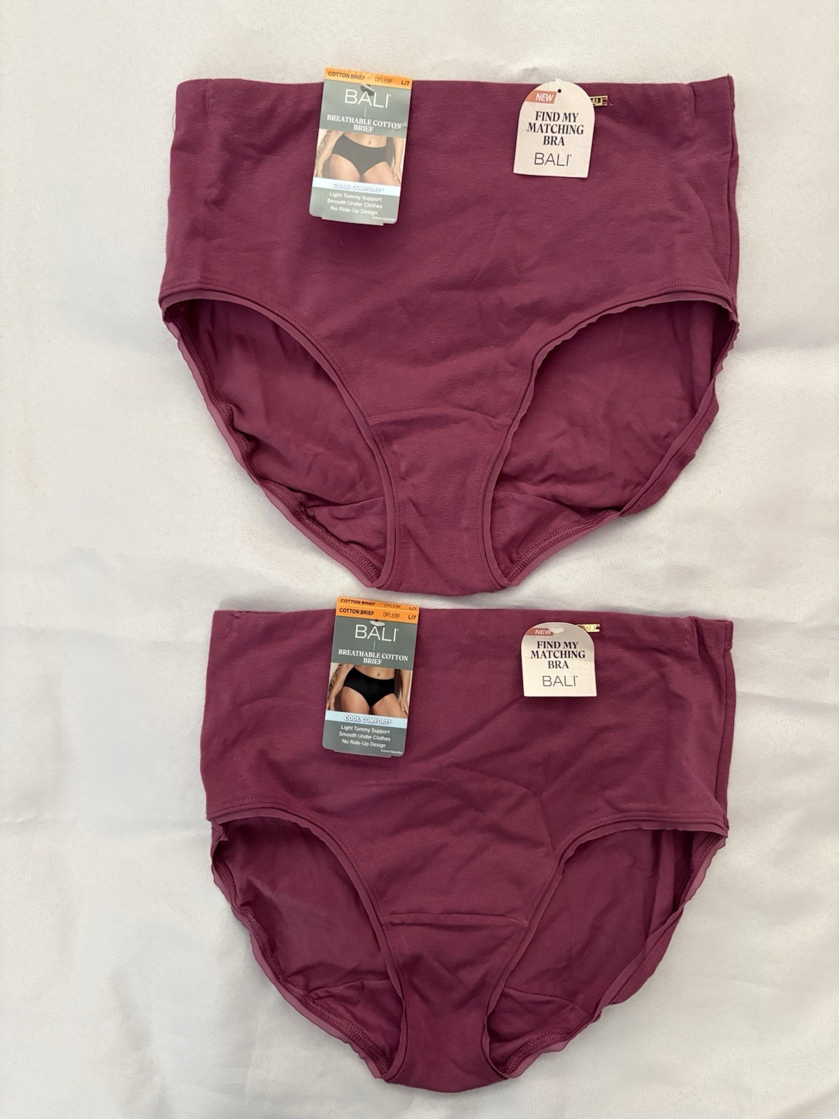 NEW Bali Breathable Cotton Brief Cool Comfort 2 Pair DFLEBF Womens Size Large 7