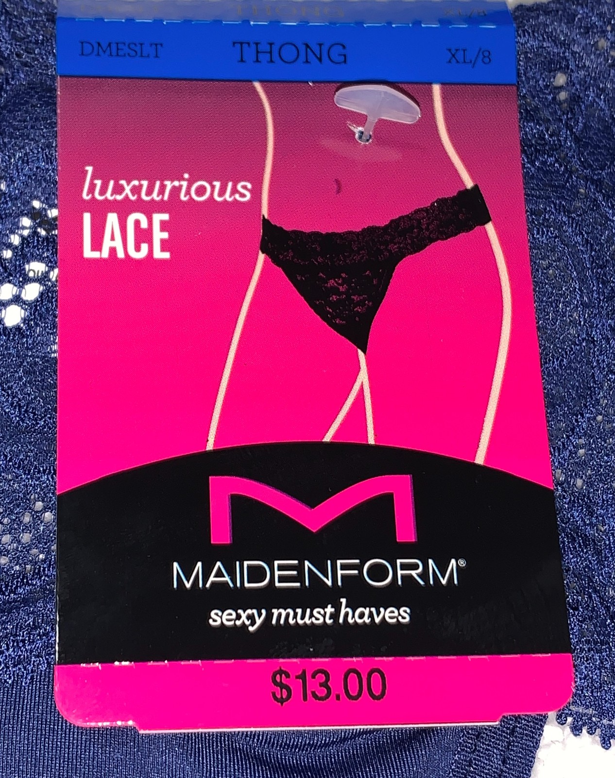MAIDENFORM Sexy Must Haves Luxurious Bloom Lace Navy Thong Panty Womens S XL 2XL