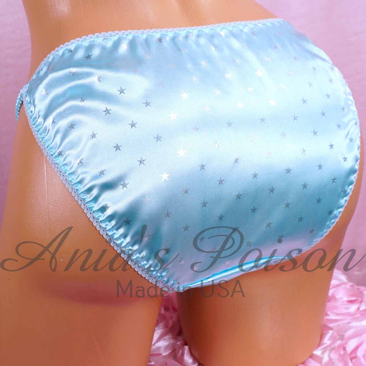 Satin Sissy DUCHESS CUT panties Blue & Silver Stars women’s string bikini 5-9