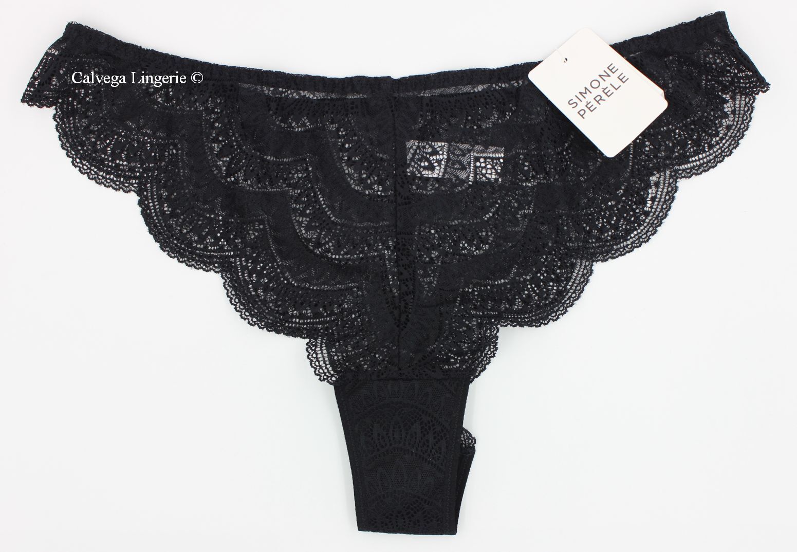 NWT SIMONE PERELE 12V710 “Karma” Mid-Rise Lace Tanga Panty, Black