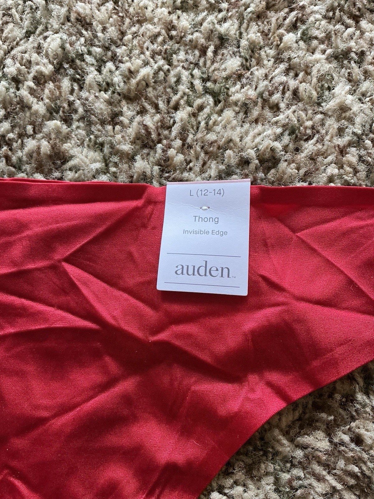 Auden Thong Invisible Edge Red Satin Style Size Large Panties NWT